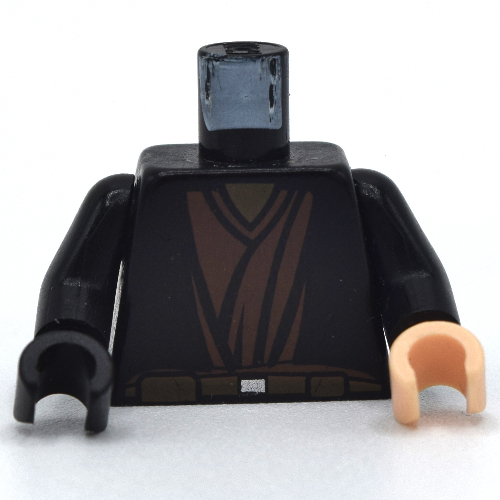 Lego Torso, Odd Hands, Robe with Brown Layered Undershirt and Belt Print (Anakin), Black Arms, Left Light Nougat Hand, Right Black Hand / Black