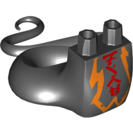 Lego Lower Body with Tail with Red Asian Symbols, Orange Pattern print / Black