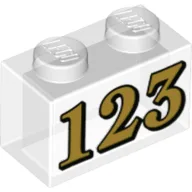 Brick 1 x 2 with Gold '123' Print