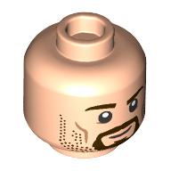 Lego Minifig Head Aragorn, Dark Brown Eyebrows, Bear, Mustache, Stubbles, Smile/Angry Open Mouth print / Light Nougat