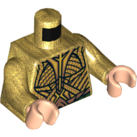 Lego Torso Armor Elaborate with Metallic Gold Plates and Dark Green Belt Print, Pearl Gold Arms, Light Nougat Hands / Pearl Gold