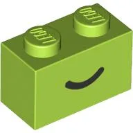 Brick 1 x 2 with Black Curved Line / Smile Print / Lime