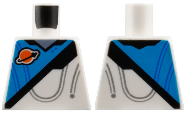 Lego Torso Spacesuit with Dark Azure Panel, Classic Space Logo, Black Stripe, and Sand Blue Collar Pattern