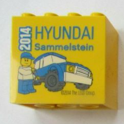 Lego Brick 2 x 4 x 3 with 'HYUNDAI Sammelstein 2014' Print / Yellow