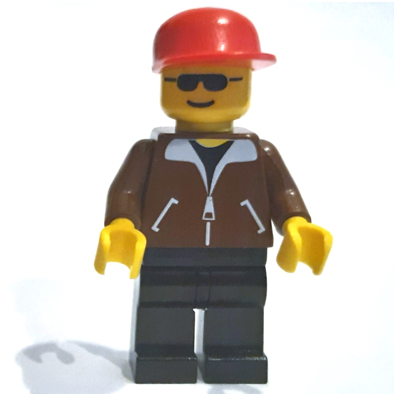 Lego Man - Brown Jacket, Black Legs, Red Cap