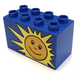 Duplo Brick 2 x 4 x 2 with Sun Print / Blue