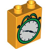 Lego Duplo Brick 1 x 2 x 2, with Clock Print / Bright Light Orange