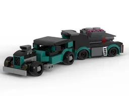 Hot Rod and trailer which carries a V8 engine