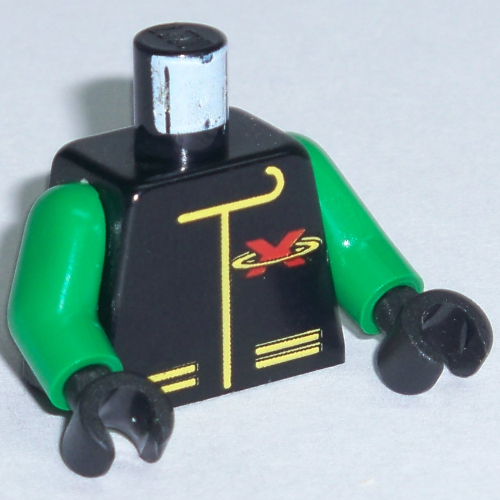 Lego Torso Extreme Team Jacket with Red X Logo on Back Print, Green Arms, Black Hands / Black
