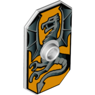 Lego Shield Rectangular with Stud and Silver Dragon on Bright Light Orange Background Print