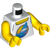 Lego Torso Tank Top with Medium Blue Windsurf / Surfboard Print, Yellow Arms and Hands / White