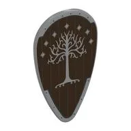 Shield Ovoid with Silver Tree, Stars on Dark Brown Wood Print