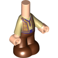 Lego Microdoll Body Pants Reddish Brown with Tan Shirt, Dark Tan Vest, Yellow/Purple Trim, Light Nougat Hands print / Light Nougat