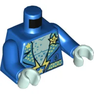 Torso, Jacket, Open with Bare Chest, Glitter and Stars, Belt with Lightning Bolt Buckle Print, Blue Arms, Light Aqua Hands / Blue