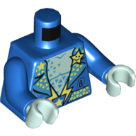 Lego Torso Jacket, Open with Bare Chest, Glitter and Stars, Belt with Lightning Bolt Buckle Print, Blue Arms, Light Aqua Hands / Blue