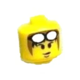 Pen Bead, Round Large, Curved Edges / Cylinder with Minifig Head with Brown Hat and White Goggles on Head Print / Yellow