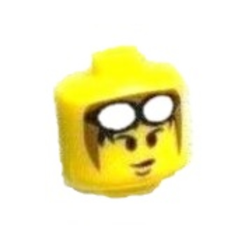 Lego Pen Bead, Round Large, Curved Edges / Cylinder with Minifig Head with Brown Hat and White Goggles on Head Print / Yellow