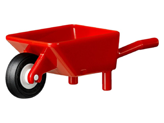 Lego Minifigure, Utensil Wheelbarrow with White Pulley Wheel with Black Tire 14mm D. x 4mm Smooth Small Single with Number Embossed on Side (98288 / 3464c03)