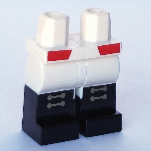 Lego Hips with White Legs and Black Boots Pattern with Red Lapels and Gold Laces print