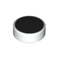 Tile Round 1 x 1 with Black Surface Print / White