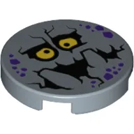 Tile Round 2 x 2 with Purple Rock Spots, Yellow Eyes with Pupils, Black Mouth, Big Blocky Teeth (Bouldron) Print / Sand Blue