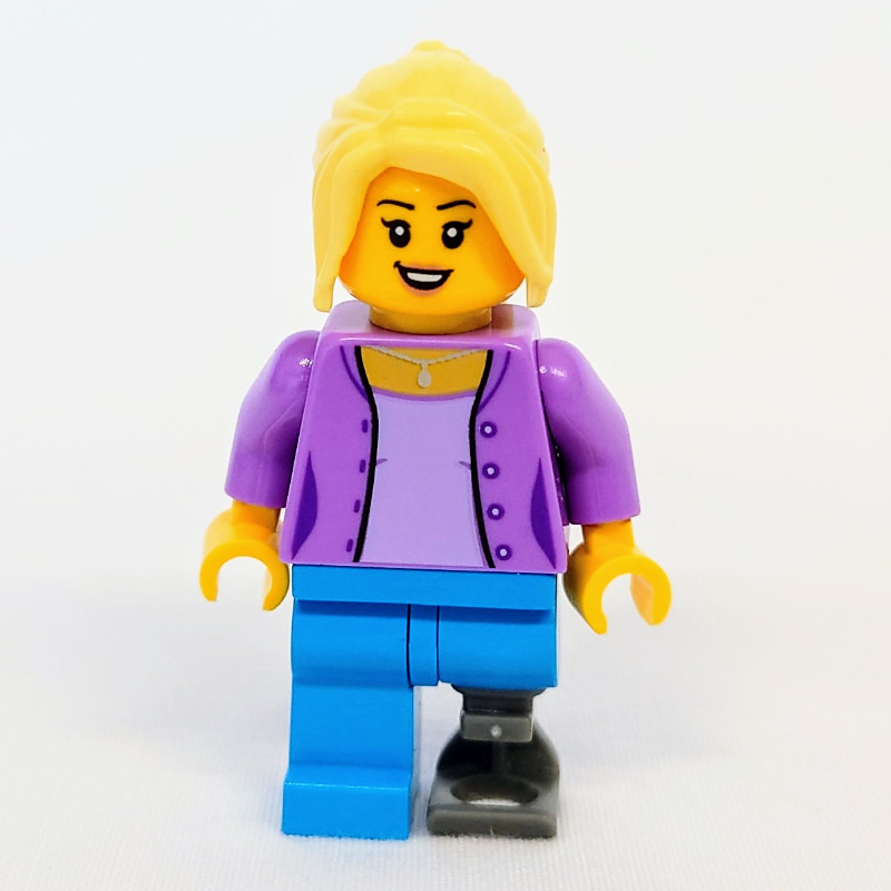 Lego Medium Lavender Torso, Dark Azure Leg, Prosthetic Leg, Bright Light Yellow Hair