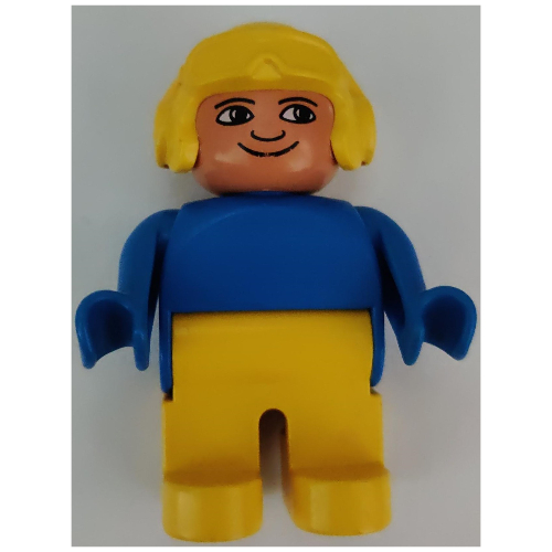 Lego Duplo Figure, Early, Aviator Hat Yellow, Yellow Legs, Plain Top / Blue