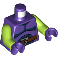 Lego Torso Tunic, Reddish Brown Belt, Dark Blue Trim Print, Lime Arms, Dark Purple Hands / Dark Purple