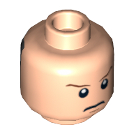 Lego Minifig Head Luke Skywalker, Dual Sided, Stern Brown Eyebrows and Pupils / Gray Visor Print [Blocked Open Stud] / Light Nougat