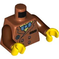 Torso Jacket with Pinstripes, Broche, Medium Blue Bow Tie, Buttons, Yellow Shirt Print, Reddish Brown Arms, Yellow Hands / Dark Orange