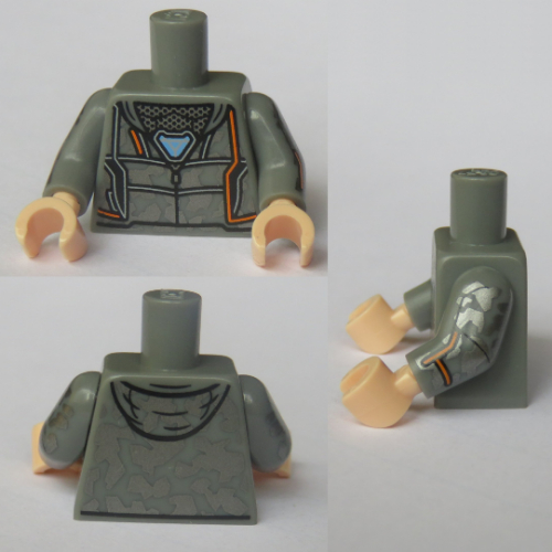 Lego Torso Hoodie with Zipper and Blue Triangle (Arc Reactor) Print, Light Bluish Gray Arms, Light Nougat Hands / Light Bluish Gray