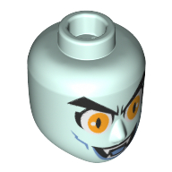 Lego Minidoll Head Male with Yellow Eyes, Open Mouth, Tooth, Fangs (Vampire), Blue Cheeklines / Light Aqua