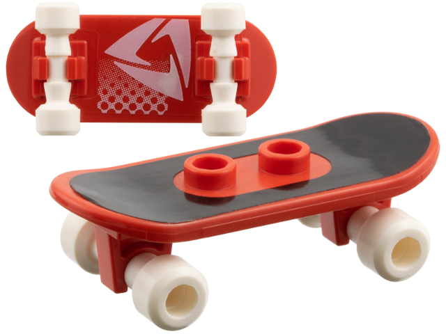 Lego Minifigure, Utensil Skateboard with Mag Wheel Holders and White Mag Wheels with Black Surface and White Triangular Logo Pattern (Stickers) - Set 3535