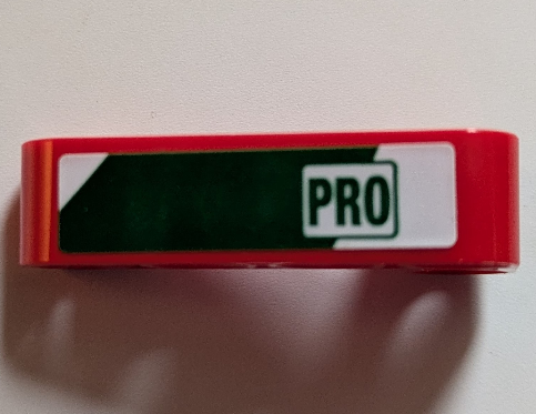 Lego Technic, Liftarm, Modified Bent Thick L-Shape 2 x 4 with White Stripes and Green 'PRO' Pattern Model Left Side (Sticker) - Set 42125