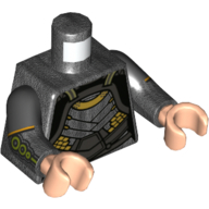 Lego Torso, Dual Molded Arms, Armor with Silver Plates, Gold Trim Print, Pearl Titanium Sleeves, Black Arms, Nougat Hands / Pearl Titanium