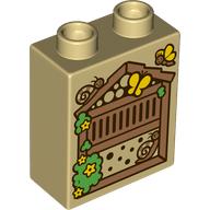 Lego Duplo Brick 1 x 2 x 2 with Bottom Tube, Beehive Print / Tan