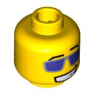 Lego Minifig Head Disco Dude / Rocker, Purple Sunglasses with Silver Frames, Grin Print [Blocked Open Stud] / Yellow