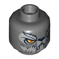 Lego Minifig Head Wakz, Dual Sided, Wolf with Yellow Eyes, Fur, Eyebrows, Fangs, Closed Mouth / Open Mouth Print [Hollow Stud] / Dark Bluish Gray