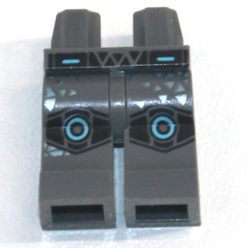 Lego Hips and Dark Bluish Gray Legs with Black Belt, Silver Triangles, and Black Knee Pads with Azure Circles Print / Dark Bluish Gray