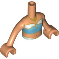Lego Minidoll Torso Girl with Bright Light Blue/Dark Azure Top, Gold Trim print, Nougat Arms and Hands / Nougat