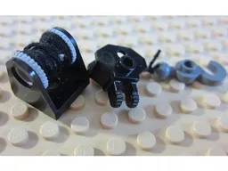 String Reel 2 x 2 Holder with Light Bluish Gray Drum with Black String Thin, Black Tow Ball Socket, and Dark Bluish Gray Hook with Tow Ball (2584 / 2585 / x77a / 30396 / 30395)