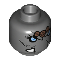 Lego Minifig Head Maula, Dual Sided, Mammoth, Bright Light Blue Eyes, Copper Pendants, White Tusks, Neutral / Angry Pattern [Hollow Stud] / Dark Bluish Gray