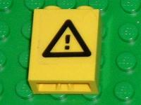 Lego Brick 1 x 2 x 2 with Inside Axle Holder with Black Triangle and Exclamation Mark Pattern (Sticker) - Set 7775