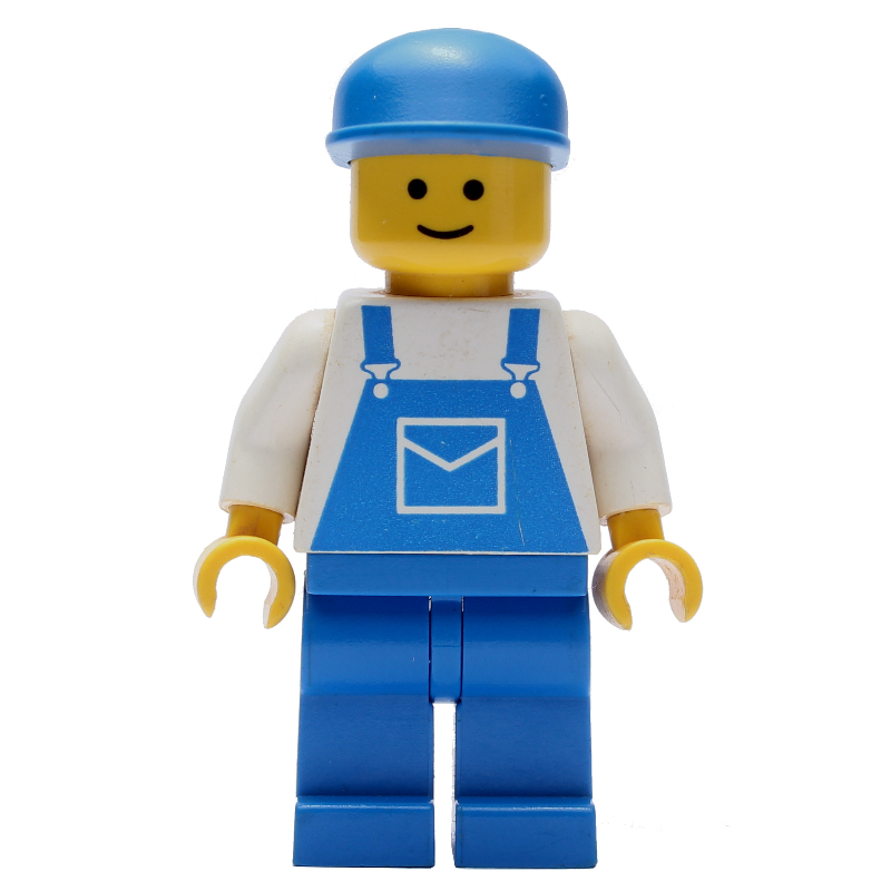 Lego Man - White Torso, Blue Overall, Blue Cap - 3626b Head