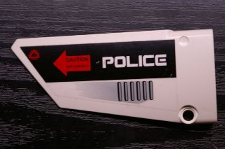 Lego Technic, Panel Fairing #17 Large Smooth, Side A with 'POLICE' and 'CAUTION HOT SURFACE' Pattern (Sticker) - Set 5973