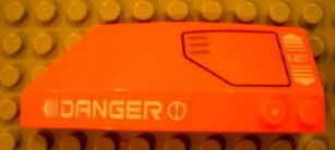 Lego Wedge 8 x 3 x 2 Open Right with White 'DANGER' and 'EJECT', Black Hatch Pattern (Stickers) - Set 7706