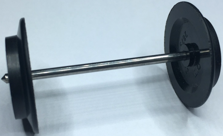 Lego Train Wheel Pair on Chrome Silver Metal Axle with Slots (2879 / bb0837)