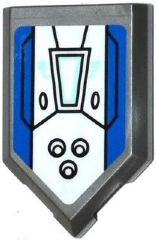 Lego Tile, Modified 2 x 3 Pentagonal with Blue and White Stripes, Holes, 2 Trapezoids and Armor Plates Pattern (Sticker) - Set 70312