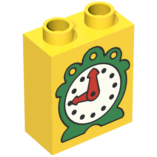 Lego Duplo Brick 1 x 2 x 2 with Clock with Red Hands Print / Yellow