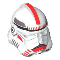 Lego Helmet Clone Trooper Phase 2, Open Front, Red Stripe and Mouth Markings Print / White